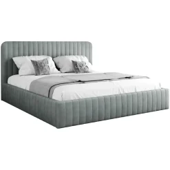 Letto contenitore alla francese 140x200cm imbottito velluto grigio Poffi