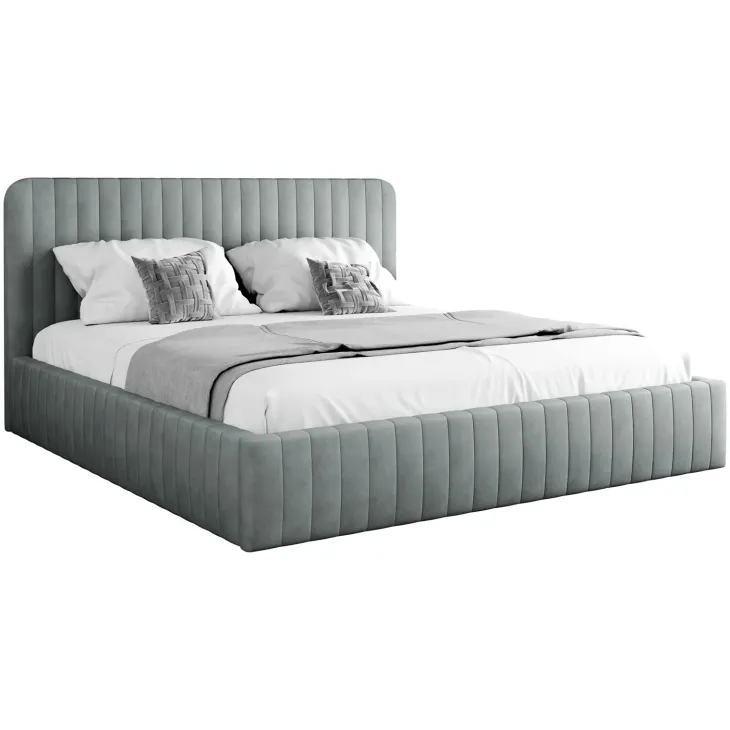 Letto contenitore alla francese 140x200cm imbottito velluto grigio Poffi