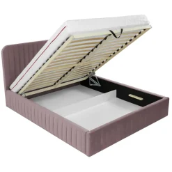 Letto contenitore alla francese 140x200cm imbottito velluto rosa Poffi