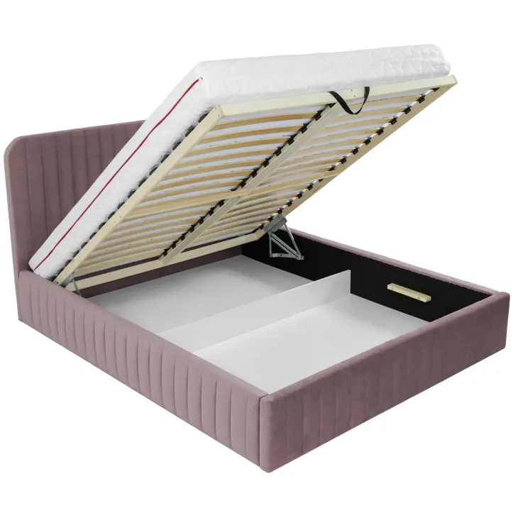 Letto contenitore alla francese 140x200cm imbottito velluto rosa Poffi