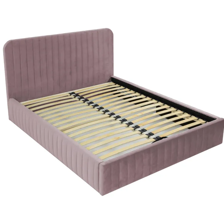 Letto contenitore alla francese 140x200cm imbottito velluto rosa Poffi
