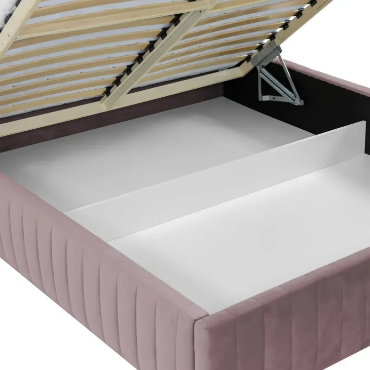 Letto contenitore alla francese 140x200cm imbottito velluto rosa Poffi