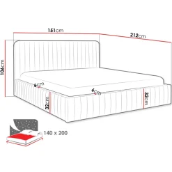 Letto contenitore alla francese 140x200cm imbottito velluto blu Poffi