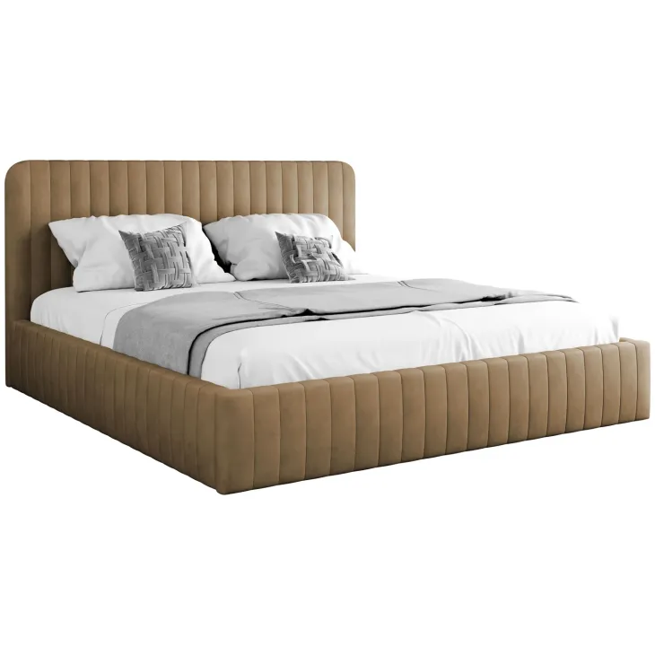 Letto contenitore alla francese 140x200cm imbottito velluto tortora Poffi