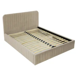 Letto contenitore matrimoniale oversize 180x200 imbottito velluto beige Poffi