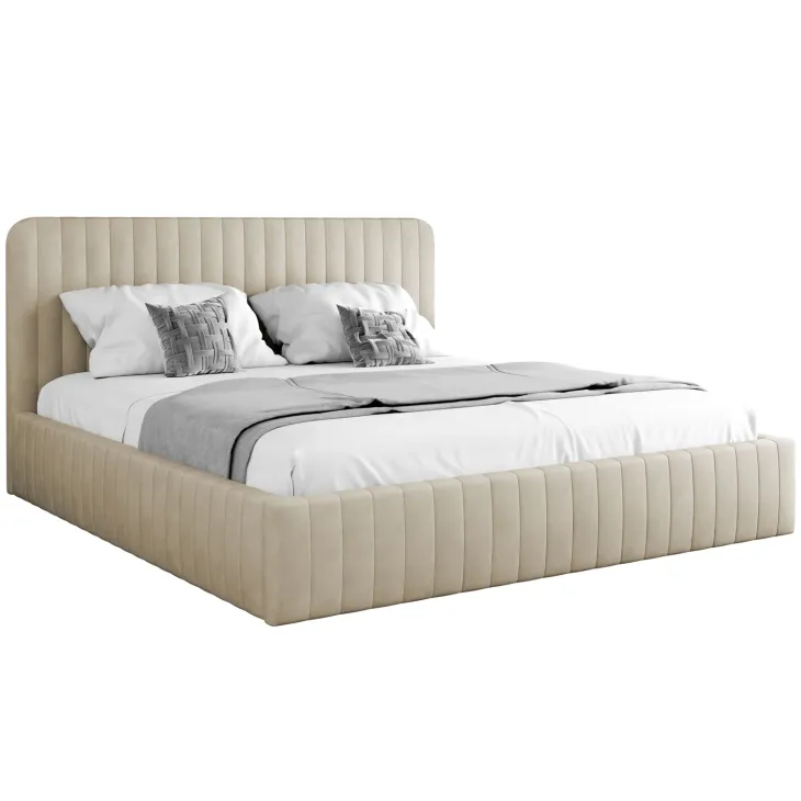 Letto contenitore matrimoniale oversize 180x200 imbottito velluto beige Poffi