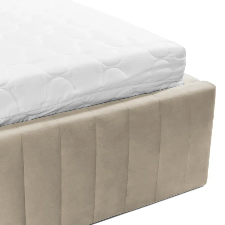 Letto contenitore matrimoniale oversize 180x200 imbottito velluto beige Poffi