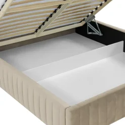 Letto contenitore matrimoniale oversize 180x200 imbottito velluto beige Poffi