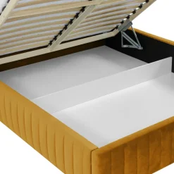 Letto contenitore matrimoniale oversize 180x200 imbottito velluto senape Poffi