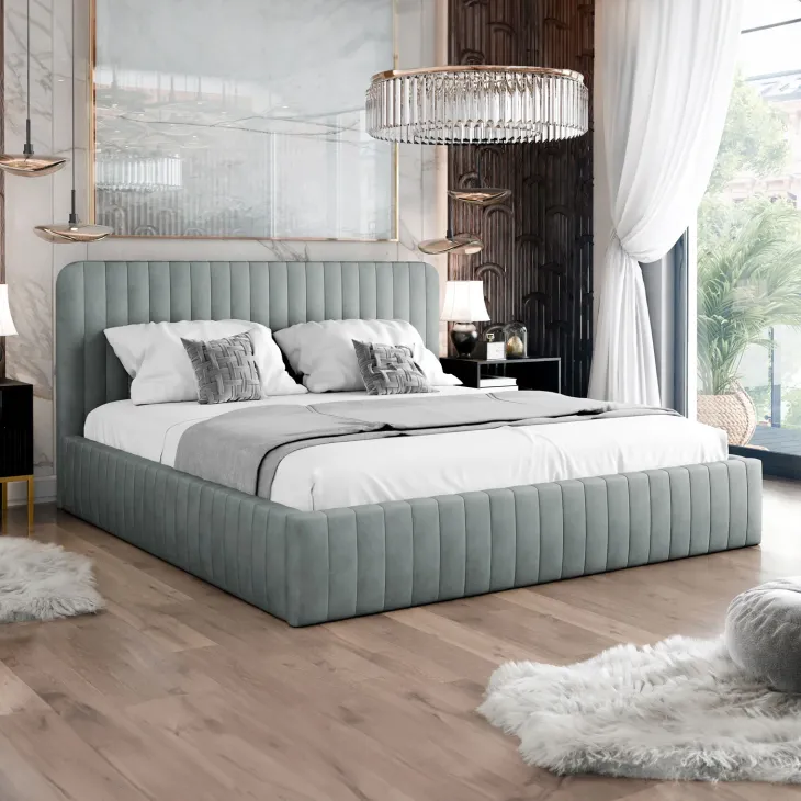 Letto contenitore matrimoniale oversize 180x200 imbottito velluto grigio Poffi