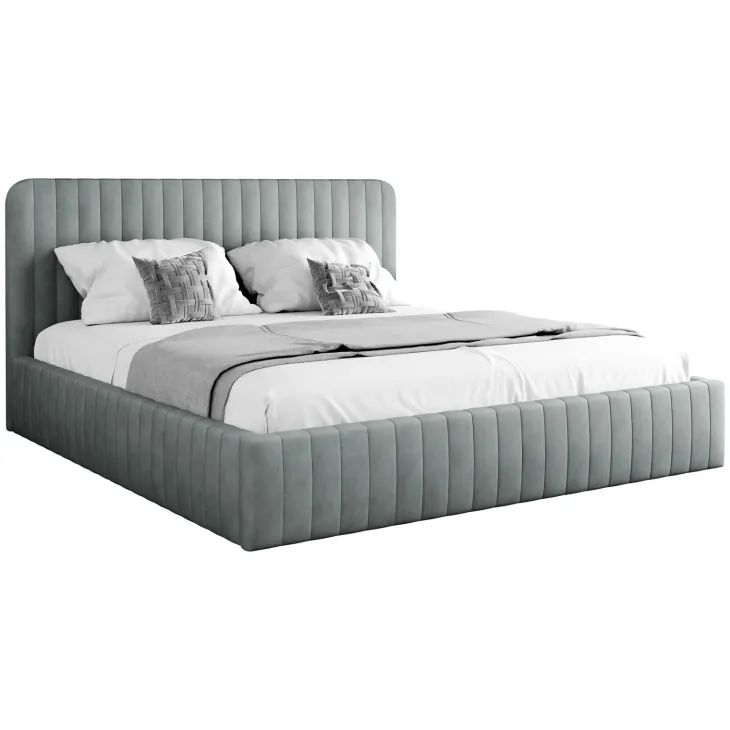 Letto contenitore matrimoniale oversize 180x200 imbottito velluto grigio Poffi