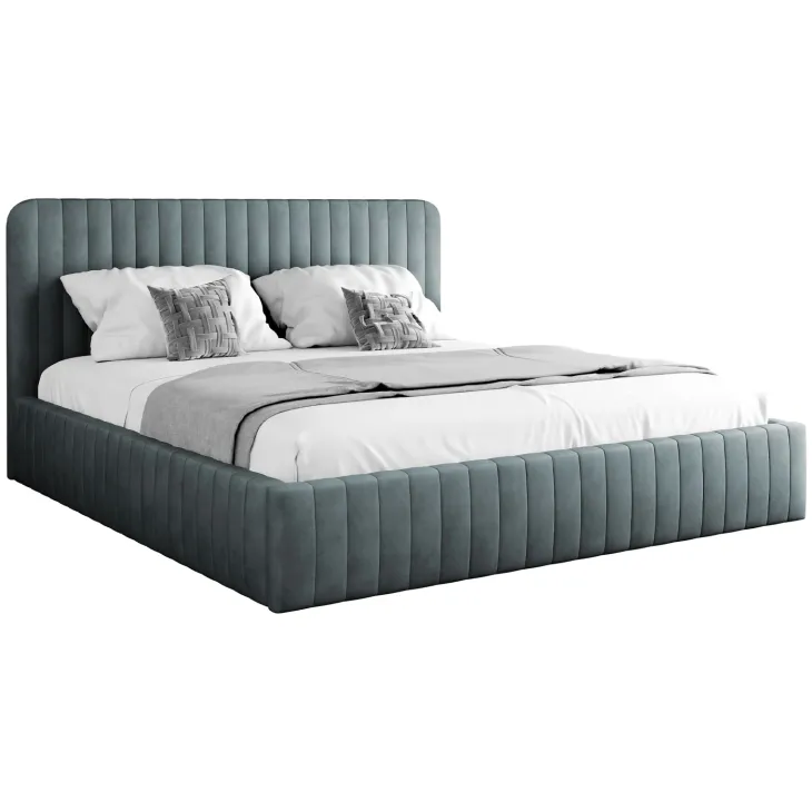 Letto contenitore matrimoniale oversize 180x200 imbottito velluto grigio scuro Poffi