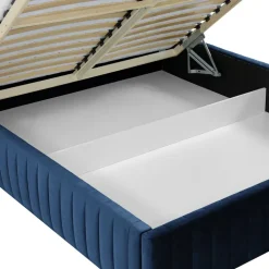 Letto contenitore matrimoniale oversize 180x200 imbottito velluto blu Poffi