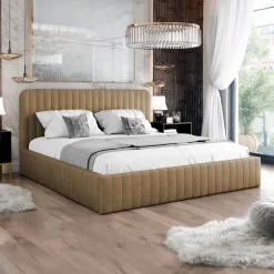 Letto contenitore matrimoniale oversize 180x200 imbottito velluto tortora Poffi