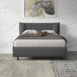 Letto contenitore matrimoniale 160x195cm imbottito tessuto antracite CozyHaven