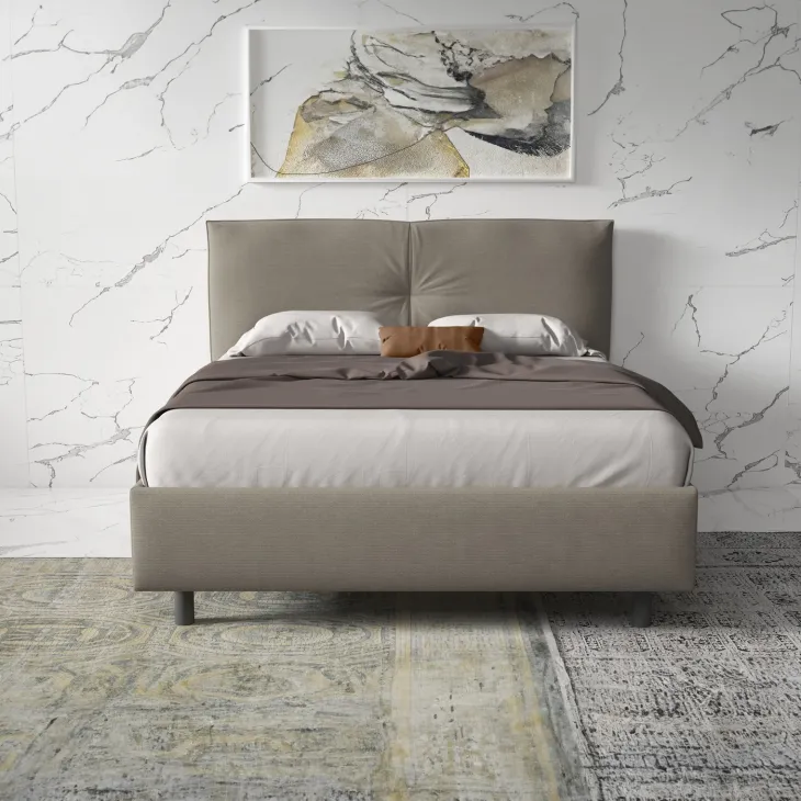 Letto contenitore matrimoniale 160x195cm imbottito tessuto tortora EliteDreams