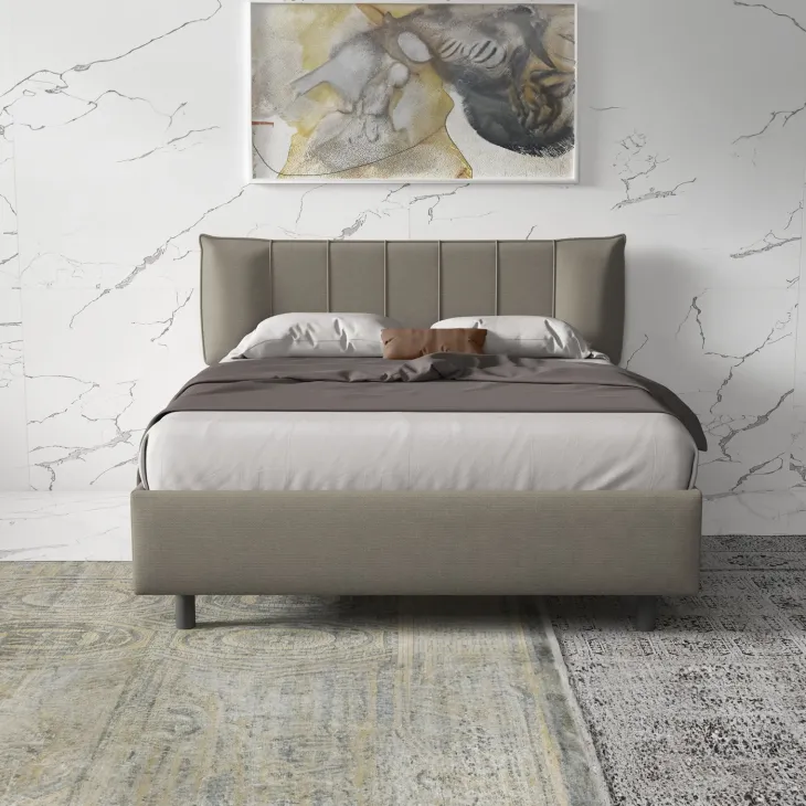 Letto contenitore matrimoniale 160x195cm imbottito tessuto tortora CozyHaven