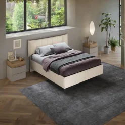 Letto contenitore matrimoniale 160x195 imbottito tessuto bianco CozyHaven