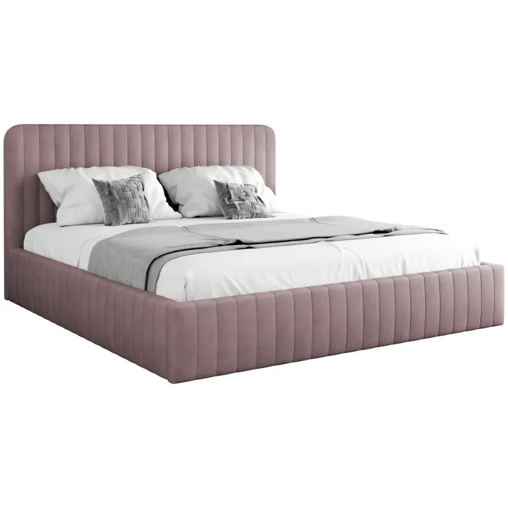 Letto contenitore matrimoniale 160x200 imbottito velluto rosa Poffi