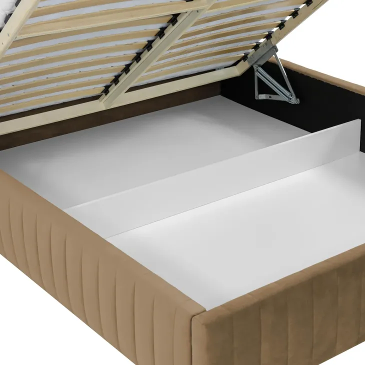 Letto contenitore matrimoniale 160x200 imbottito velluto tortora Poffi
