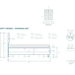Letto contenitore matrimoniale 160x195cm imbottito tessuto bianco sabbia DreamSpace