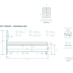 Letto contenitore matrimoniale 160x195cm imbottito tessuto bianco EliteDreams