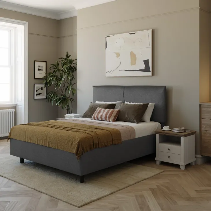 Letto contenitore matrimoniale 160x195cm imbottito tessuto antracite EliteDreams