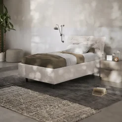 Letto contenitore una piazza e mezza 120x195 imbottito tessuto bianco sabbia DreamSpace