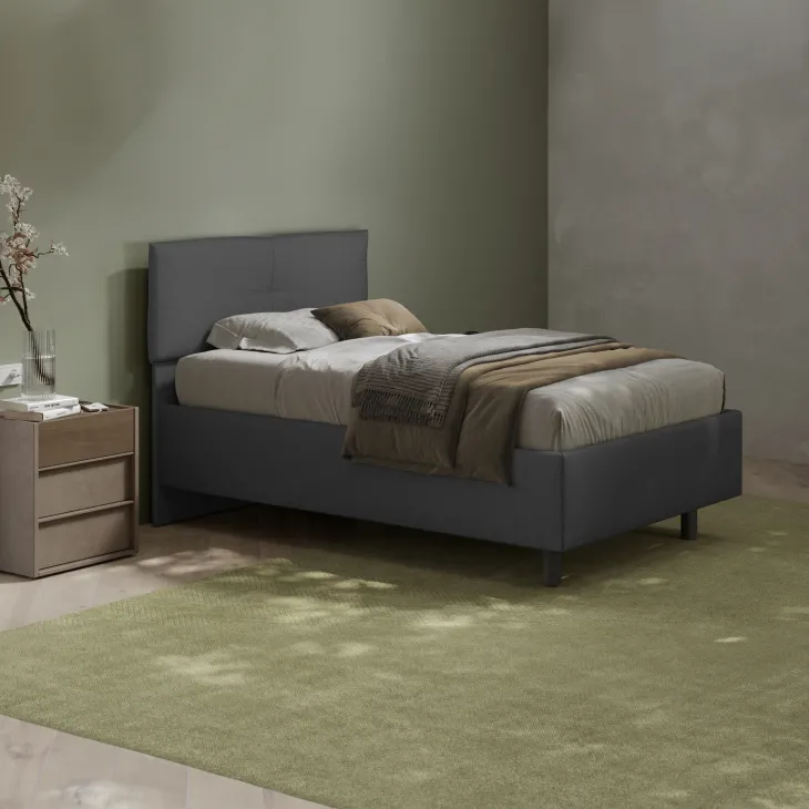 Letto contenitore una piazza e mezza 120x195cm imbottito tessuto antracite EliteDreams