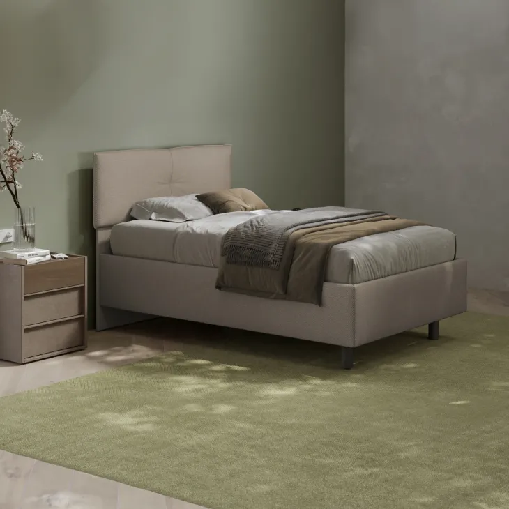 Letto contenitore una piazza e mezza 120x195cm imbottito tessuto tortora EliteDreams