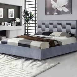 Letto imbottito matrimoniale in velluto con contenitore 160x200cm grigio Arena