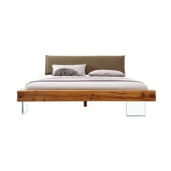 Letto king size 200x200cm testiera imbottita piedi in vetro legno massello rovere tortora Resilia