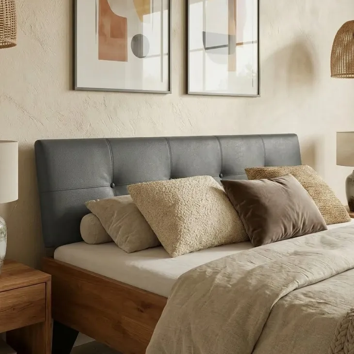 Letto king size 200x200cm testiera imbottita piedi in metallo legno massello rovere antracite Cortelia
