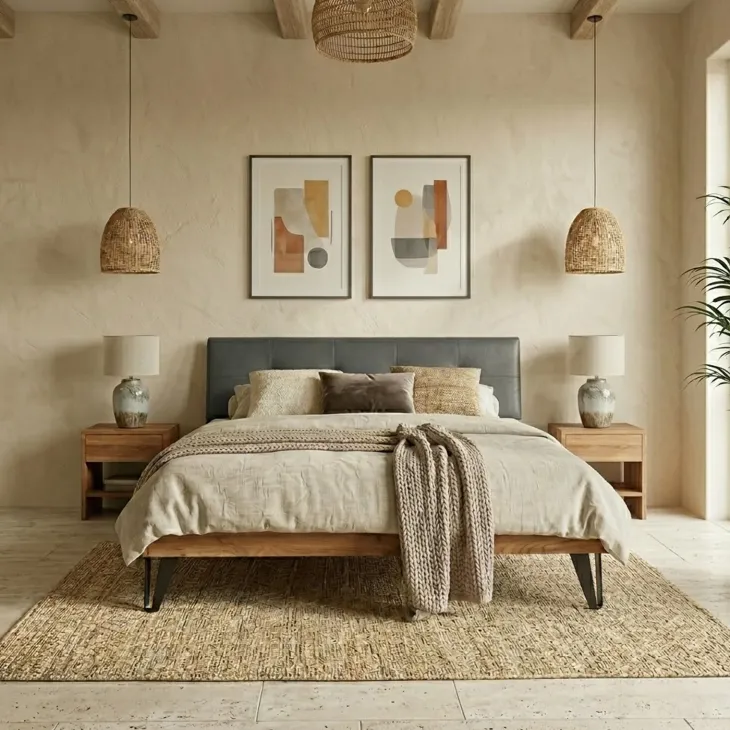 Letto king size 200x200cm testiera imbottita piedi in metallo legno massello rovere antracite Cortelia