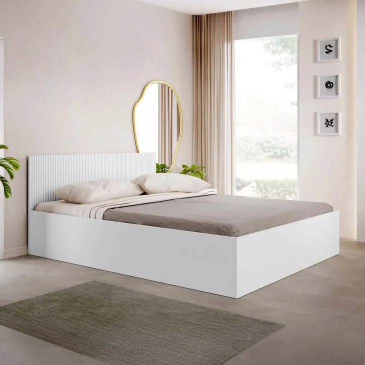 Letto matrimoniale contenitore 160x200 cm con rete a doghe bianco Athena