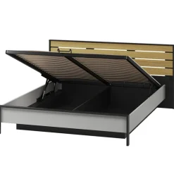 Letto matrimoniale contenitore 160x200cm con LED e presa USB-C grigio nero rovere Luna