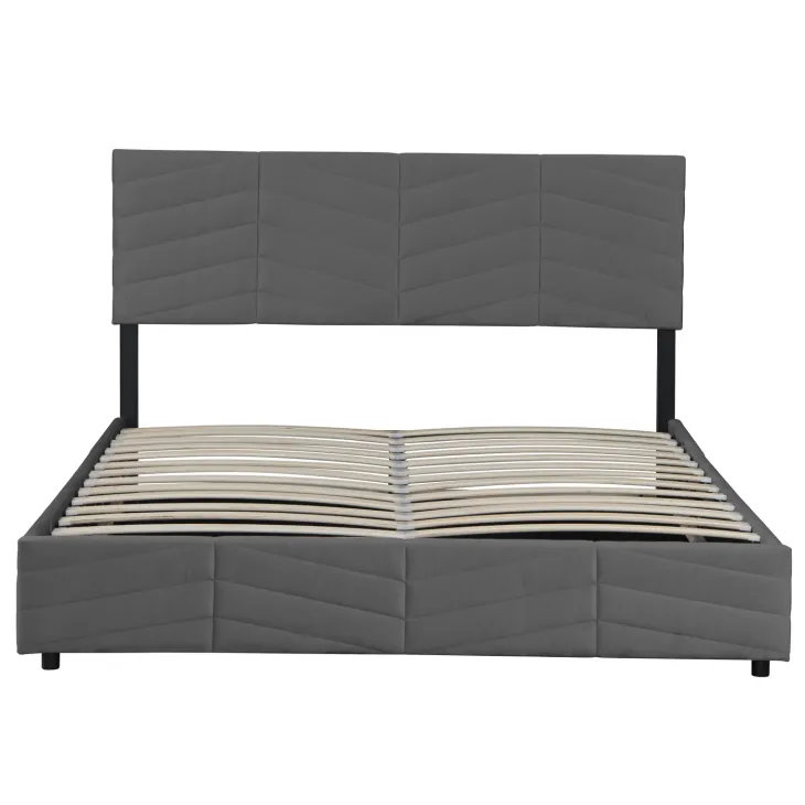 Letto matrimoniale contenitore 160x200 cm imbottito con rete e testiera regolabile grigio scuro Perlier