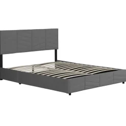 Letto matrimoniale contenitore 160x200 cm imbottito con rete e testiera regolabile grigio scuro Perlier