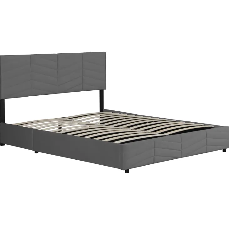 Letto matrimoniale contenitore 160x200 cm imbottito con rete e testiera regolabile grigio scuro Perlier