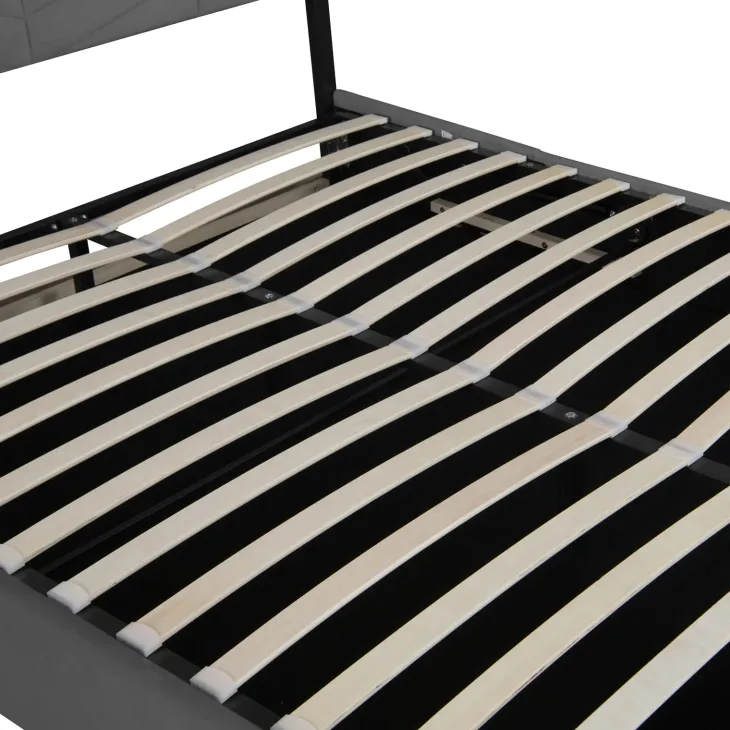 Letto matrimoniale contenitore 160x200 cm imbottito con rete e testiera regolabile grigio scuro Perlier