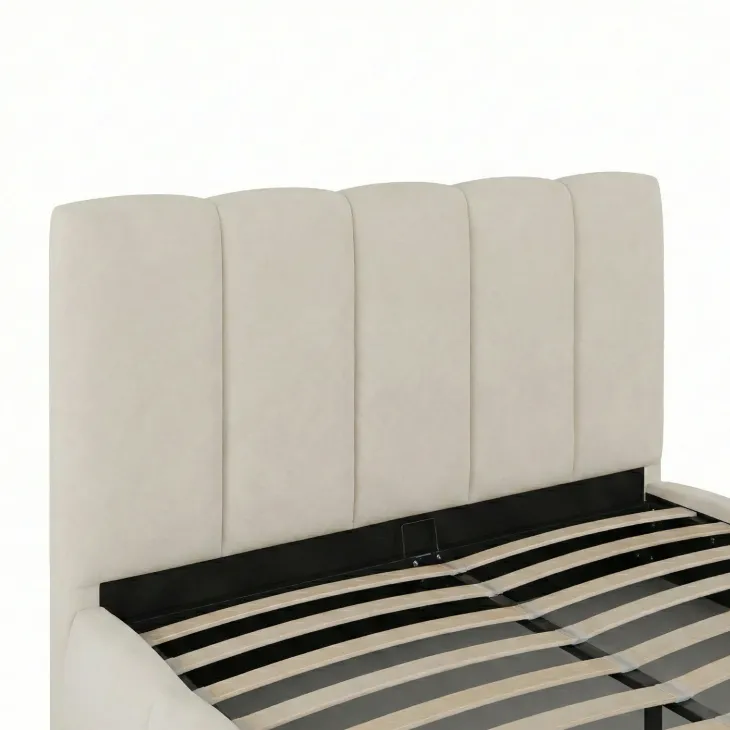 Letto matrimoniale contenitore 160x200 cm con rete tessuto imbottito bianco panna Stars