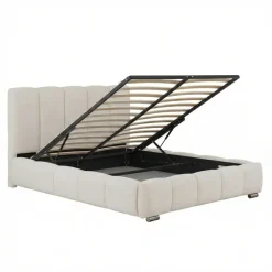 Letto matrimoniale contenitore 160x200 cm con rete tessuto imbottito bianco panna Stars