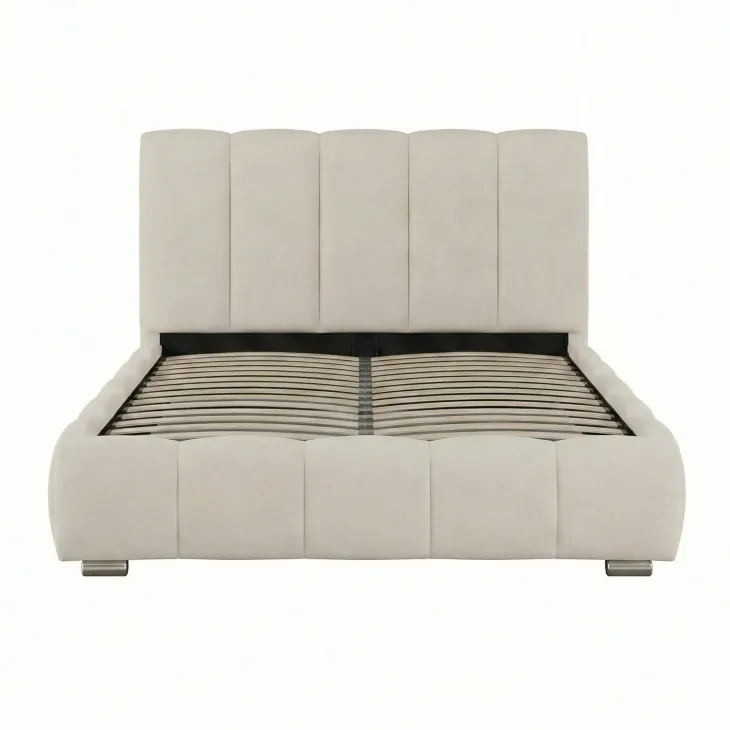 Letto matrimoniale contenitore 160x200 cm con rete tessuto imbottito bianco panna Stars