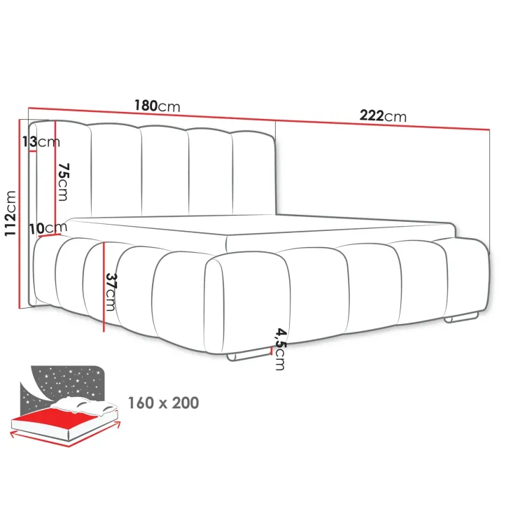 Letto matrimoniale contenitore 160x200 cm con rete tessuto imbottito bianco panna Stars