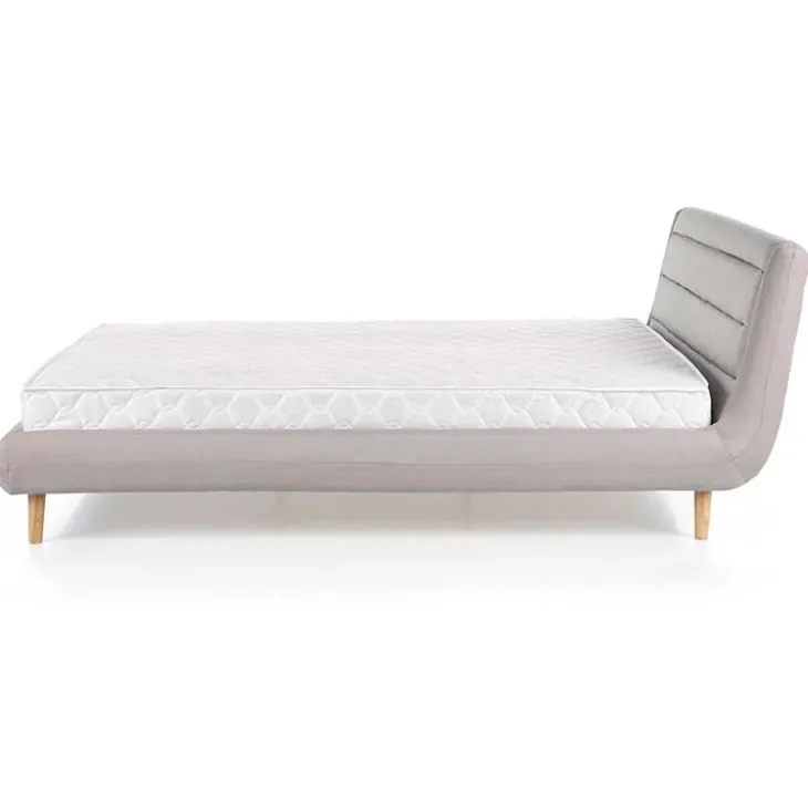Letto matrimoniale in tessuto 160x200cm grigio chiaro legno naturale Pompei Gihome®