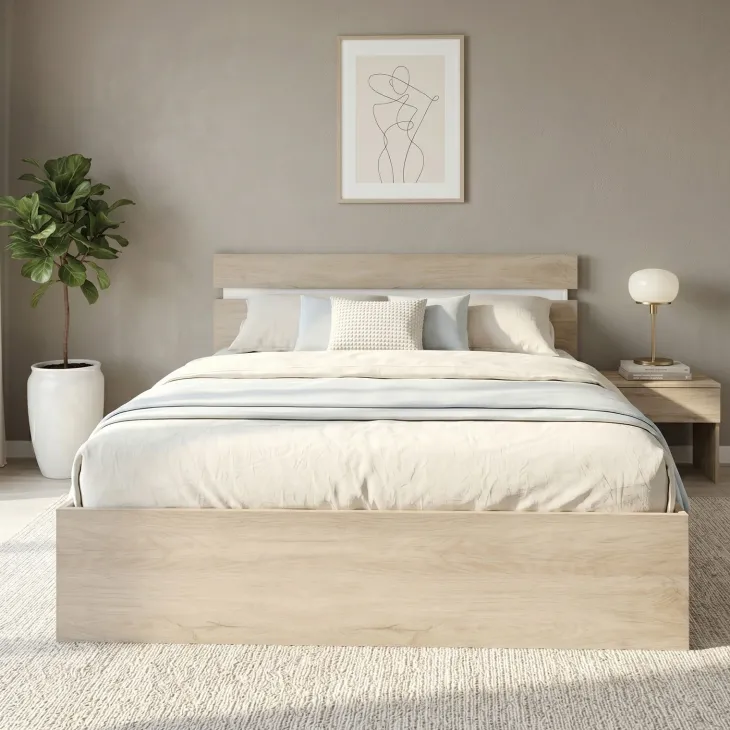 Letto matrimoniale oversize 180x200 cm contenitore rovere bianco lucido Sleepy