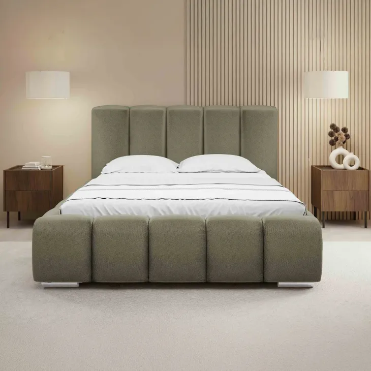 Letto matrimoniale oversize 180x200 cm con rete contenitore imbottito verde salvia scuro Cometa