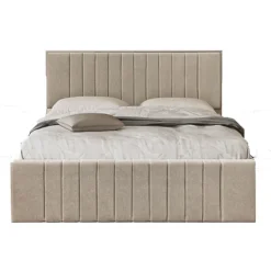 Letto matrimoniale oversize 180x200 cm imbottito con contenitore tessuto beige Emporio