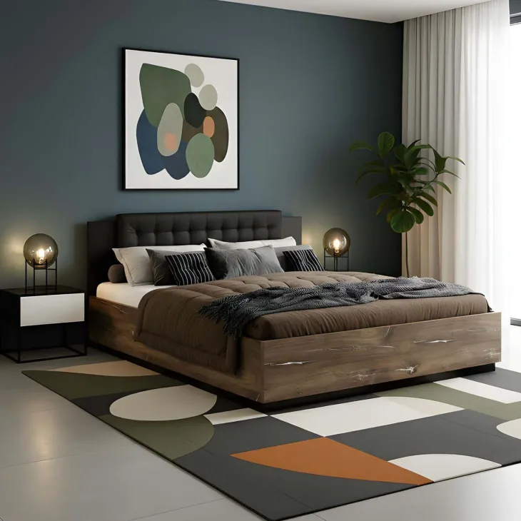 Letto matrimoniale oversize 180x200cm con rete contenitore rovere scuro nero Vulcano