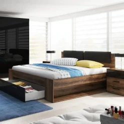 Letto matrimoniale oversize 180x200cm rovere scuro nero lucido Cortina Gihome®